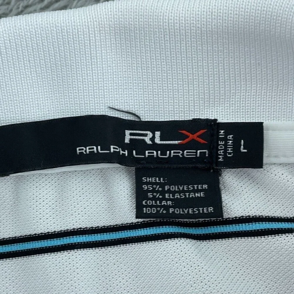 RLX Ralph Lauren Mens Beverly Hills Polo Shirt White/Blue Stripes Size L 1809